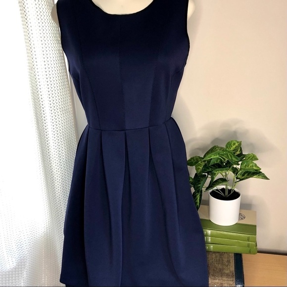 Blue Scuba Material Skater Scoop Neck Sleeveless Dress Large - Picture 2 of 8